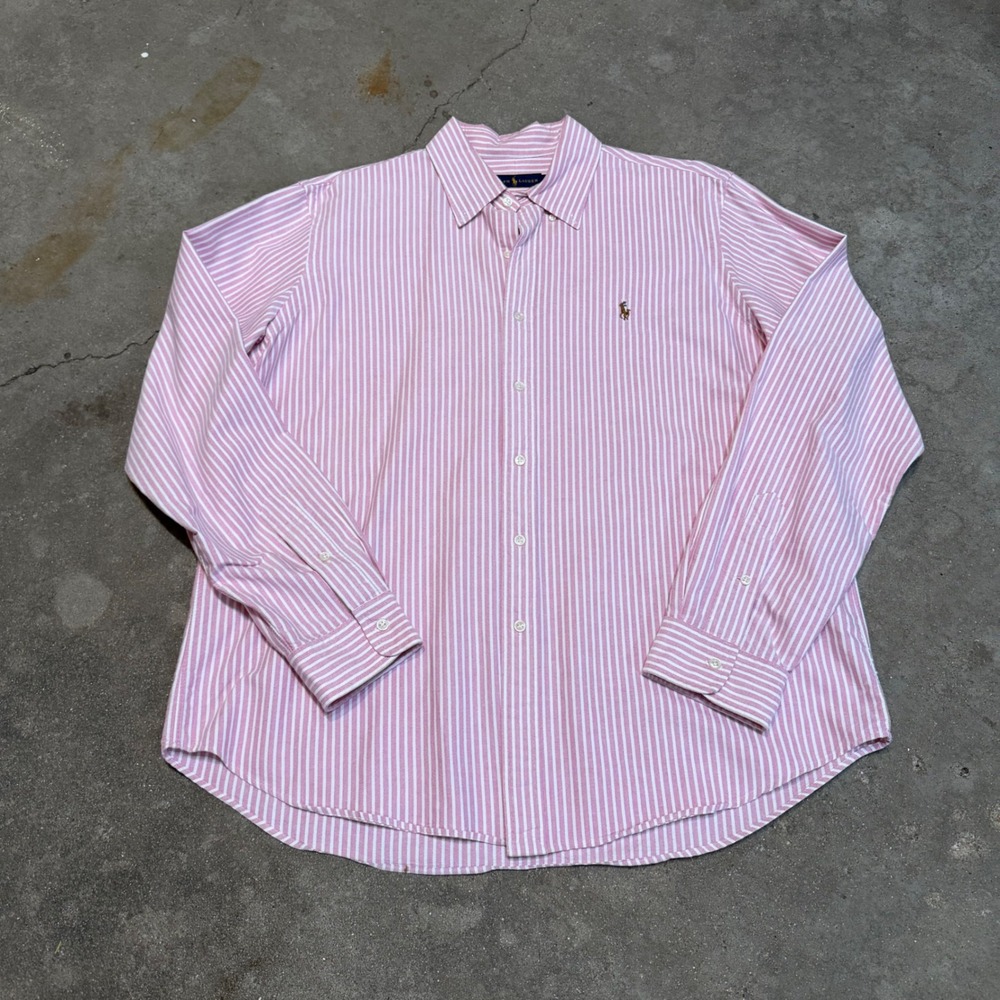 Ralph Lauren Button Down Shirt Mens XL Pink Striped Oxford LS Flesh Pony Preppy